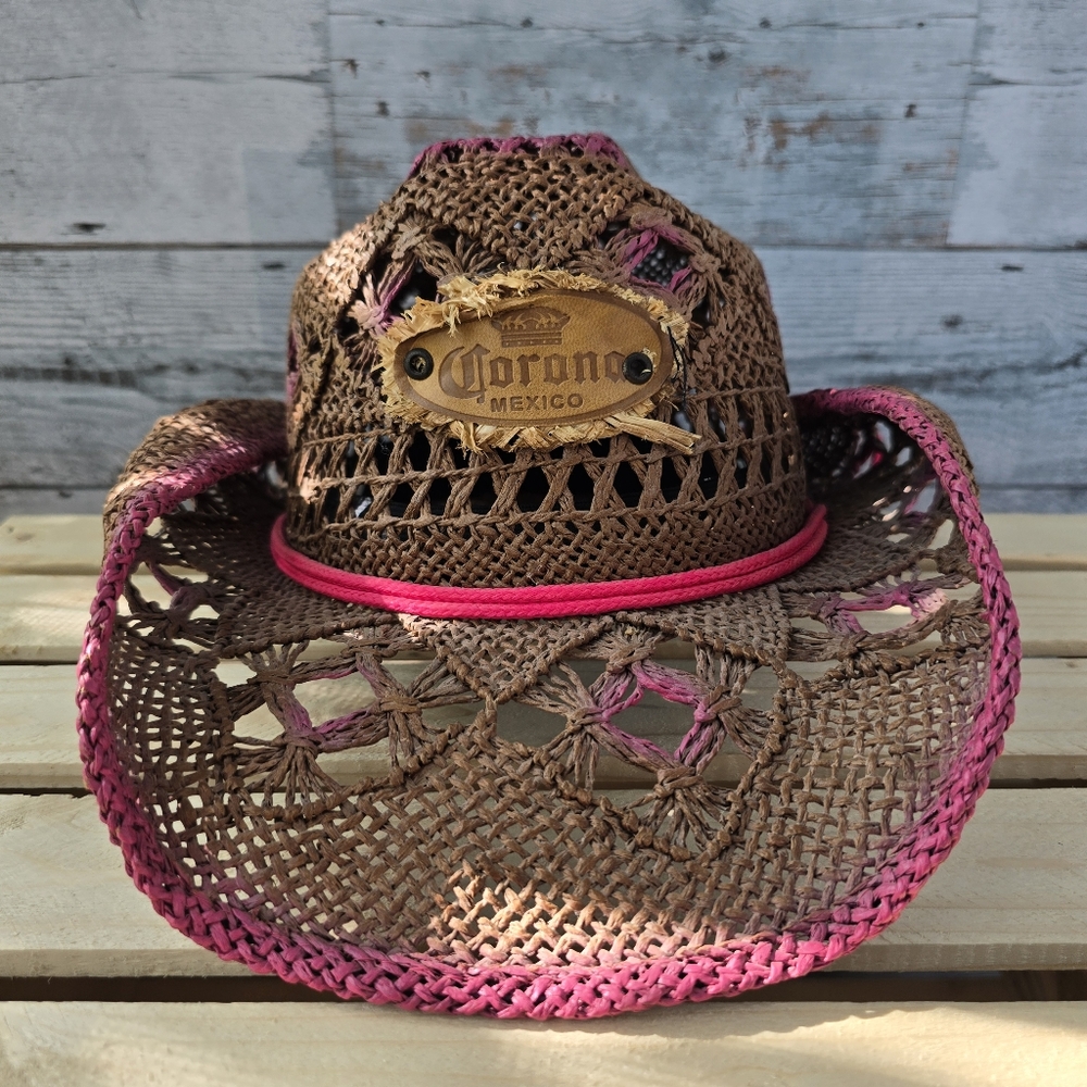 Corona Mexico Somher Straw Western Hat Brown Pink